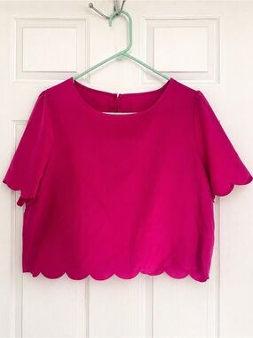 Bright Pink Scalloped Short Sleeve cropped Top - XL
